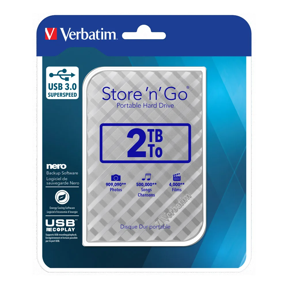 هارد اکسترنال ورباتیم مدل Store 'n' Go ظرفیت دو ترابایت دارای رابط USB Type-A 3.0