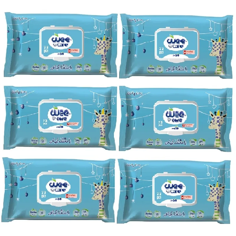 دستمال مرطوب کودک وی کر مدل عصاره جو و روغن پنبه دانه 6 بسته 72 عددی