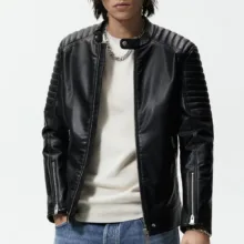 کت چرم مردانه مدل FAUX BIKER