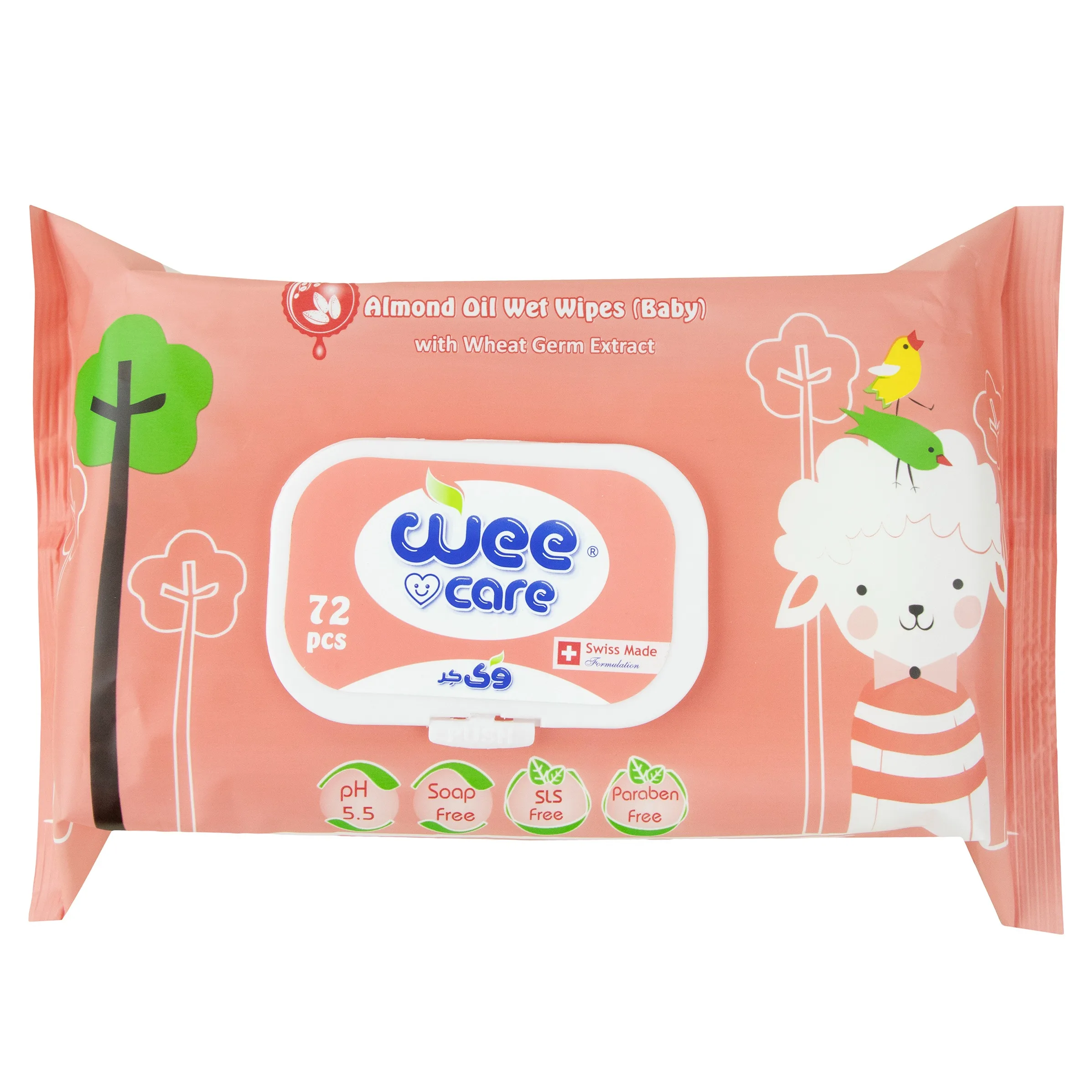 دستمال مرطوب کودک وی کر مدل عصاره جوانه گندم و روغن بادام 6 بسته 72 عددی