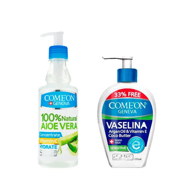 ژل آبرسان کامان مدل آلویه ورا حجم 400 میلی لیتر + وازلین کامان مدل 01 حجم 300 میلی لیتر