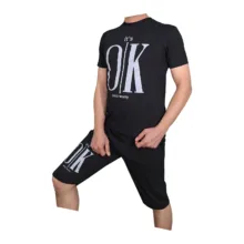 ست تیشرت و شلوارک مردانه طرح OK کد 1563 رنگ مشکی