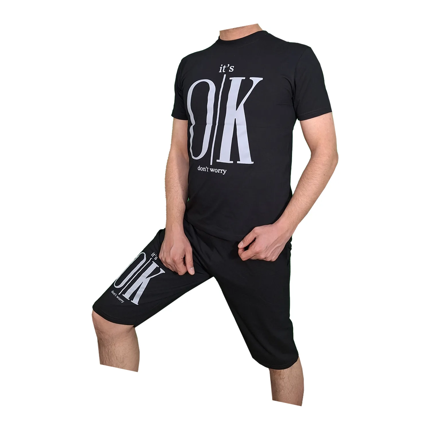 ست تیشرت و شلوارک مردانه طرح OK کد 1563 رنگ مشکی