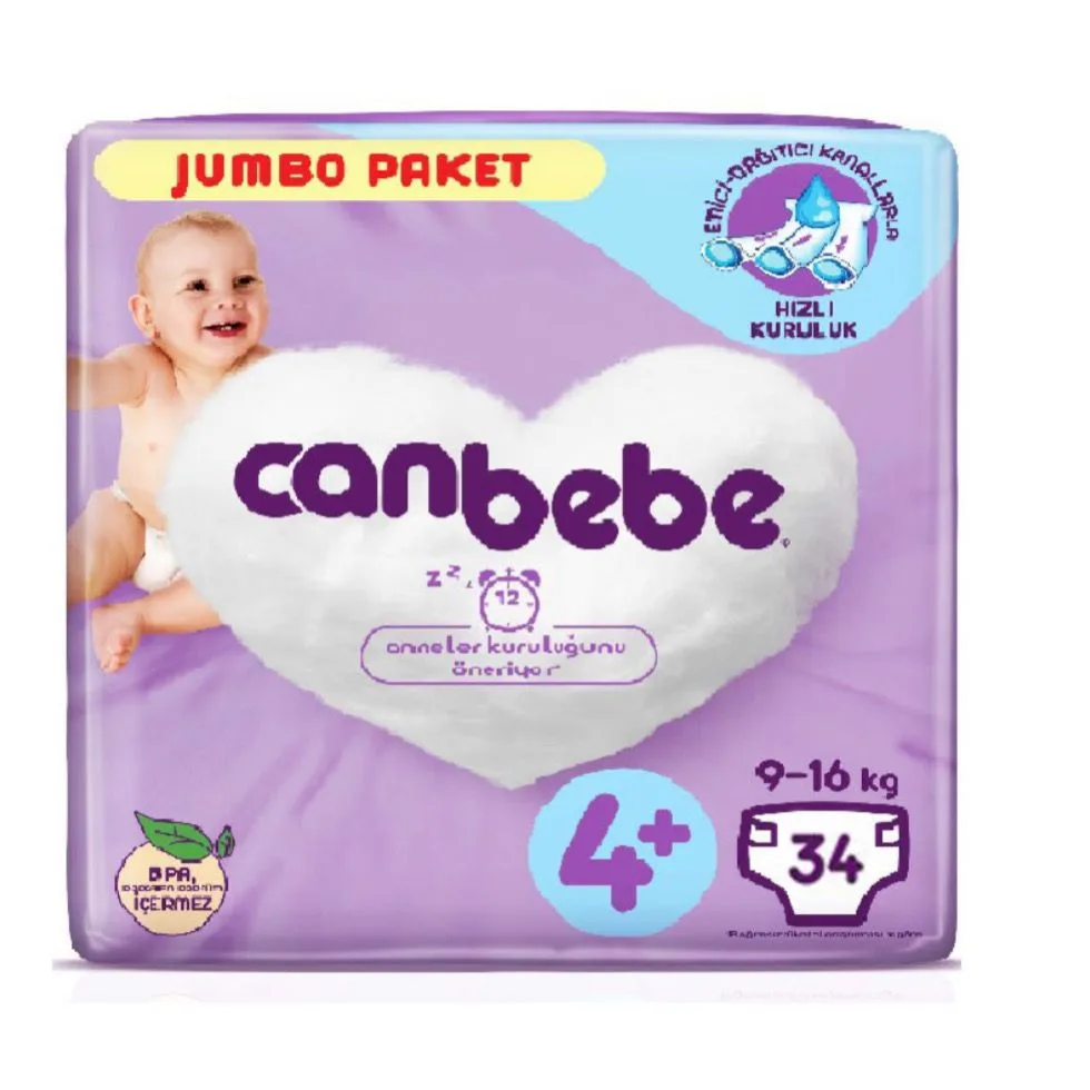 پوشک بچه جان به به مدل beb424e سایز 4+ بسته 34 عددی