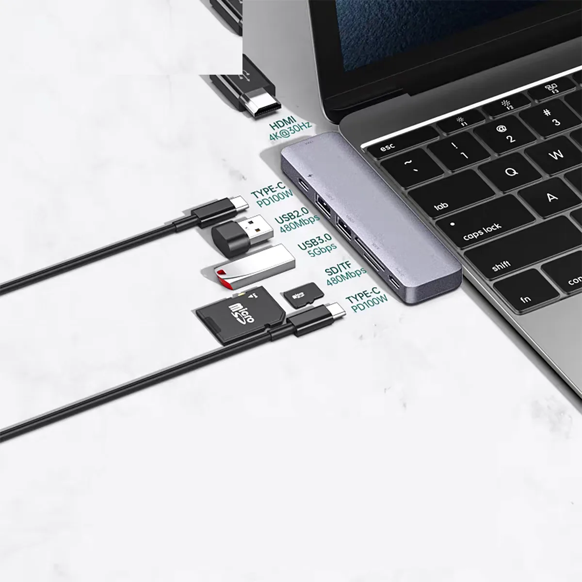 هاب 7 پوت USB-C رسی مدل RH08
