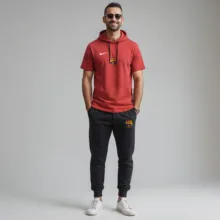 ست تی شرت کلاه دار و شلوار مردانه مدل 140311 طرح بارسلونا رنگ قرمز