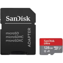 کارت حافظه microSDXC سن دیسک مدل Ultra A1 کلاس 10 استاندارد UHS-I سرعت 100MBps ظرفیت 128 گیگابایت به همراه آداپتور SD