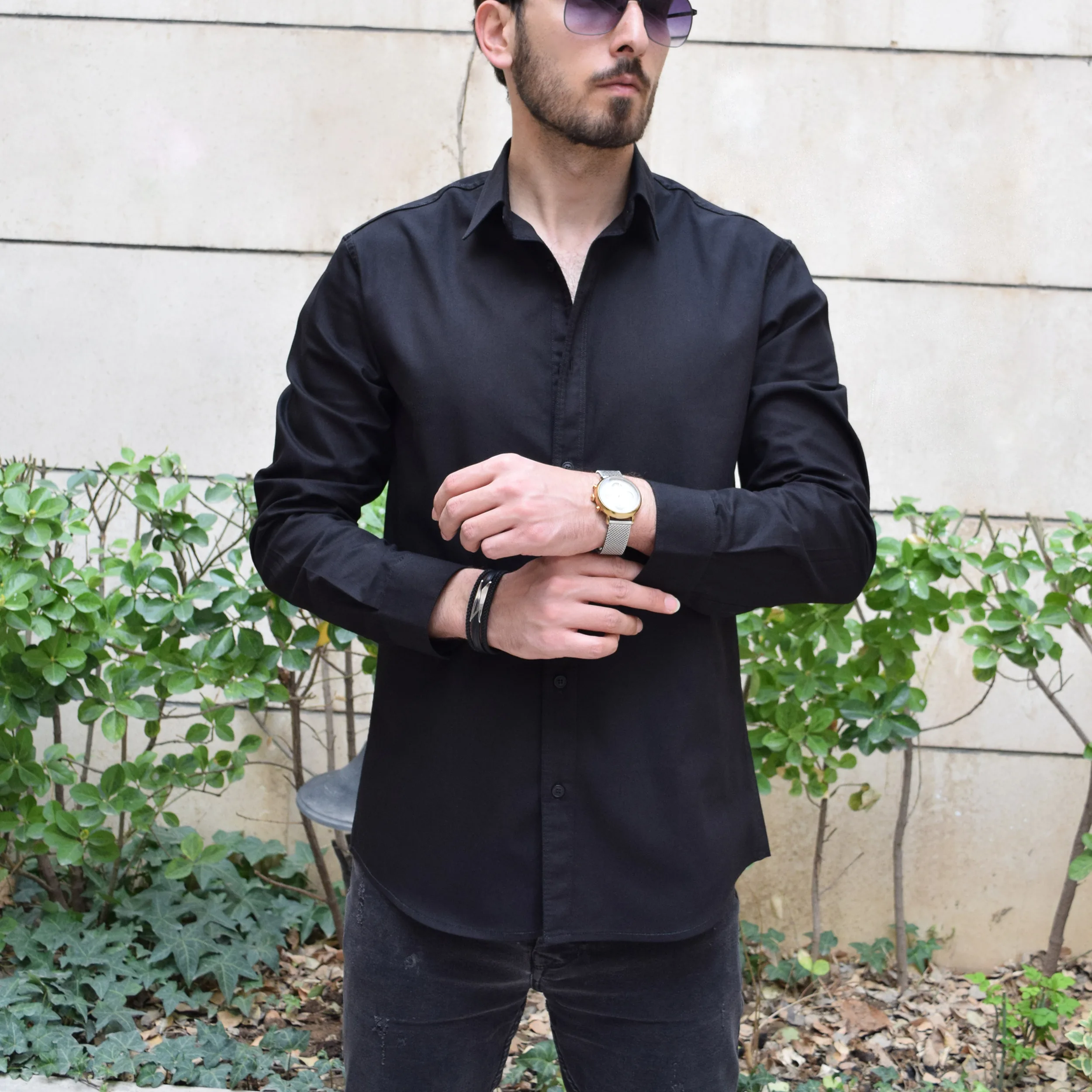 پیراهن آستین بلند یقه برگردان مردانه مدل نیلگون کد 18711687