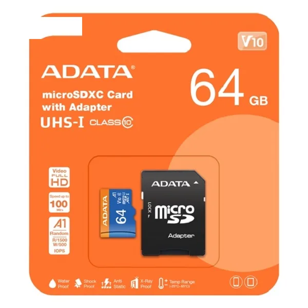 کارت حافظه microSDHD ای دیتا مدل Premier کلاس 10 استاندارد UHS-I U1 سرعت 100MBps ظرفیت 64 گیگابایت