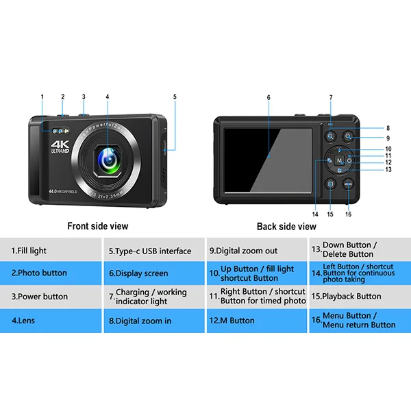 دوربین دیجیتال مدل 4K ULTRA HD 44MP 16X