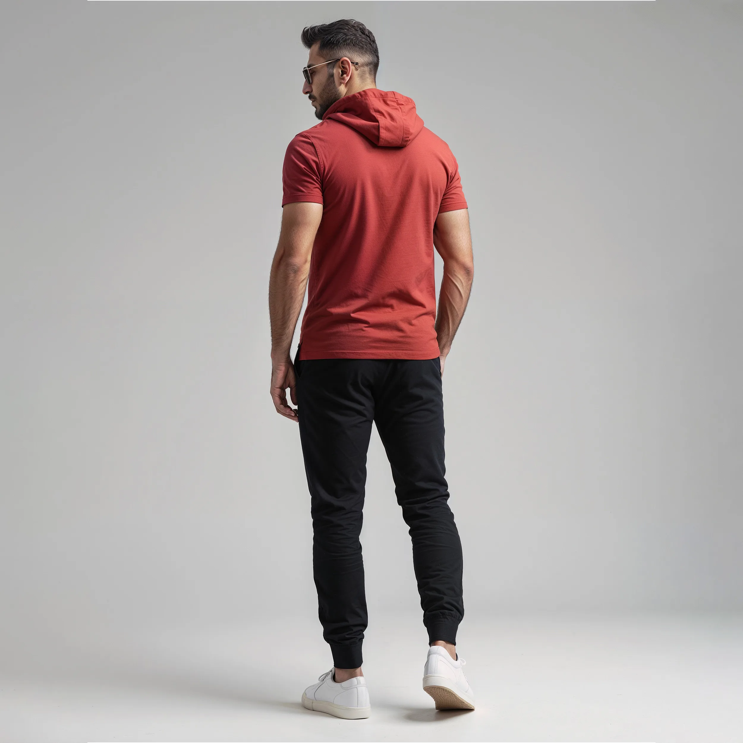 ست تی شرت کلاه دار و شلوار مردانه مدل 140311 طرح بارسلونا رنگ قرمز