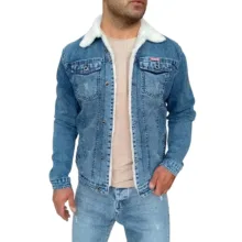 کت پاییزه مردانه مدل جین خزدار کد ar1212