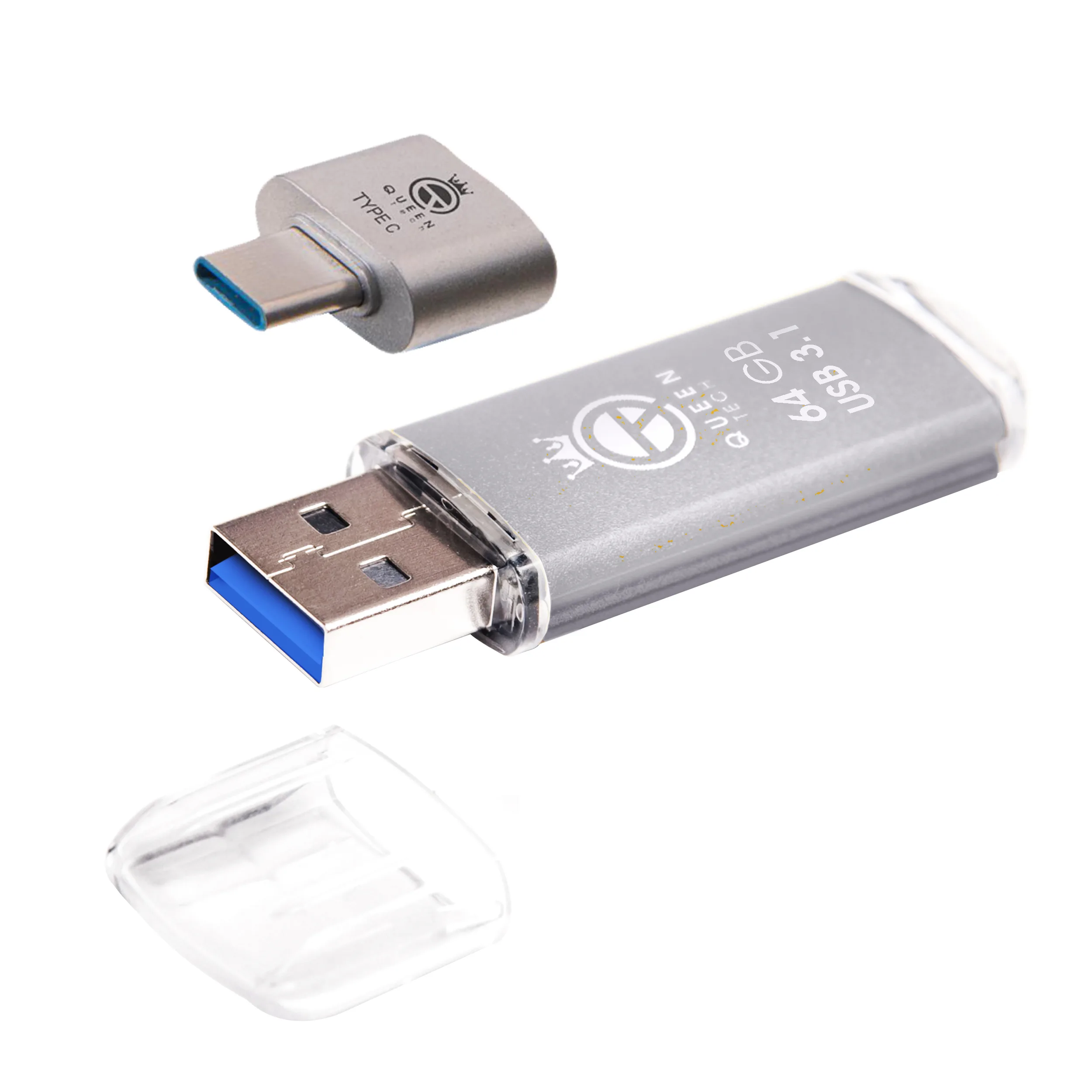 فلش مموری کوئین تک مدل QUICK USB3.1 CPLUSظرفیت 64 گیگابایت به همراه مبدل USB-C