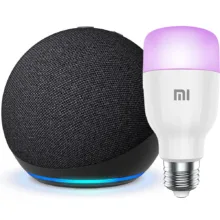 دستیار صوتی آمازون مدل اکو دات نسل 5 به همراه لامپ هوشمند شیاومی سازگار با الکسا