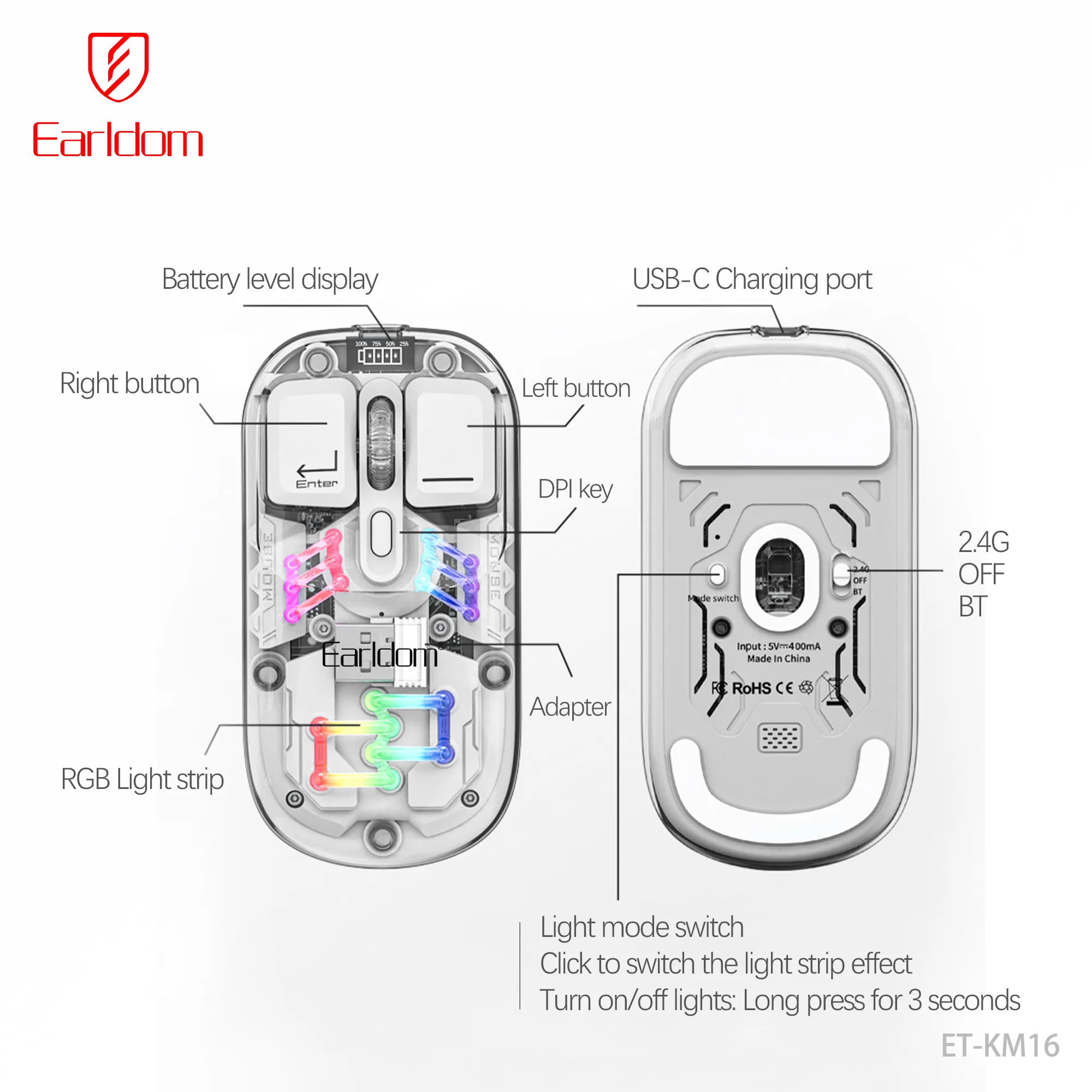 ماوس بی سیم ارلدام مدل DUAL MODE KM16