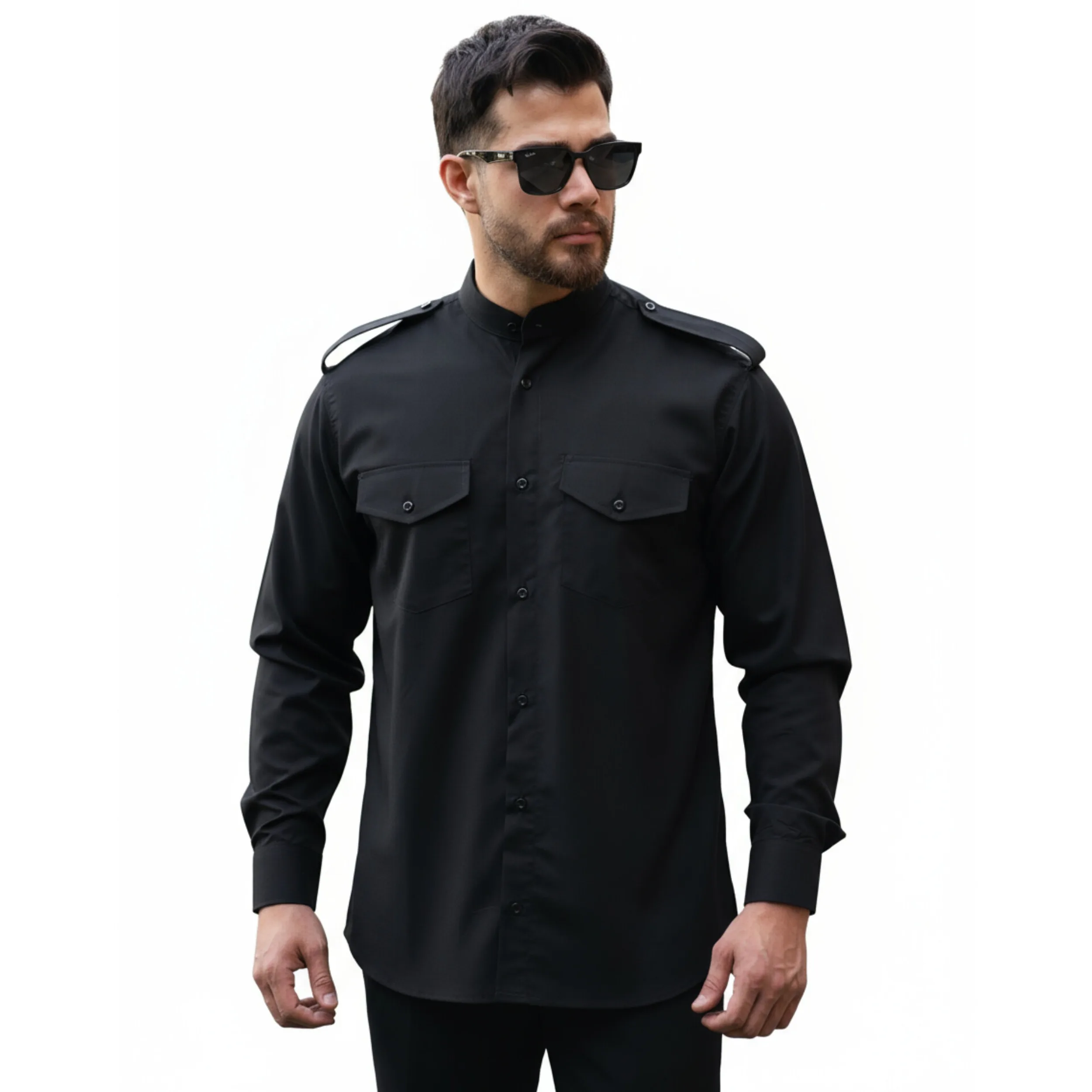 پیراهن آستین بلند یقه دیپلمات مردانه مدل سردوش دوجیب کد ۱۰۳