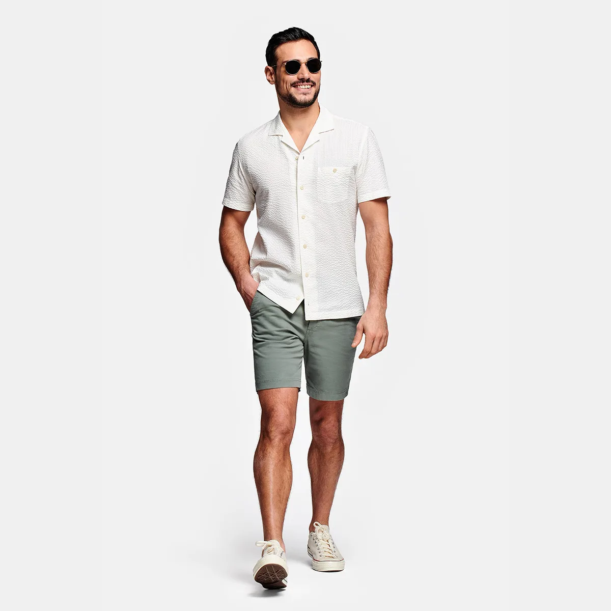 شلوارک مردانه مامی دوز مدل فرمال کتان رنگ سبز