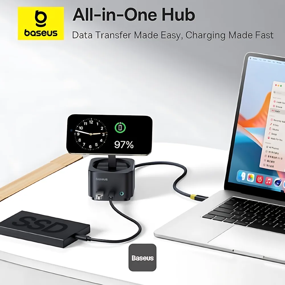 هاب 7 پورت USB-C و شارژر بی سیم بیسوس مدل BS-OH122