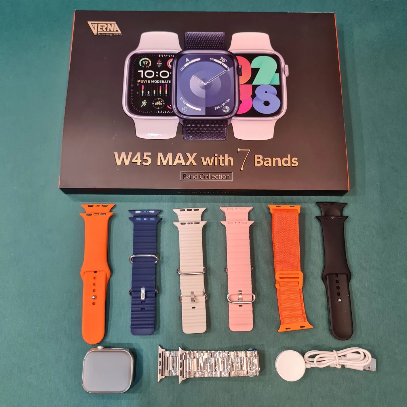 ساعت هوشمند ورنا مدل W45 Max With 7 Bands مناسب برای ورزش مجهز به گام شمار