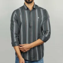 پیراهن آستین بلند مردانه مدل کنفی راه راه ۳۶۱۰۱۱۰۴