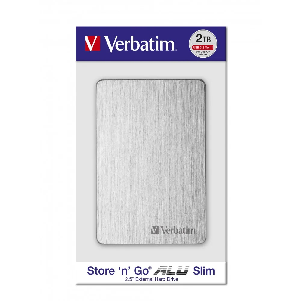 هارد اکسترنال ورباتیم مدل Store n Go ALU Slim ظرفیت دو ترابایت دارای رابط USB Type-A 3.2