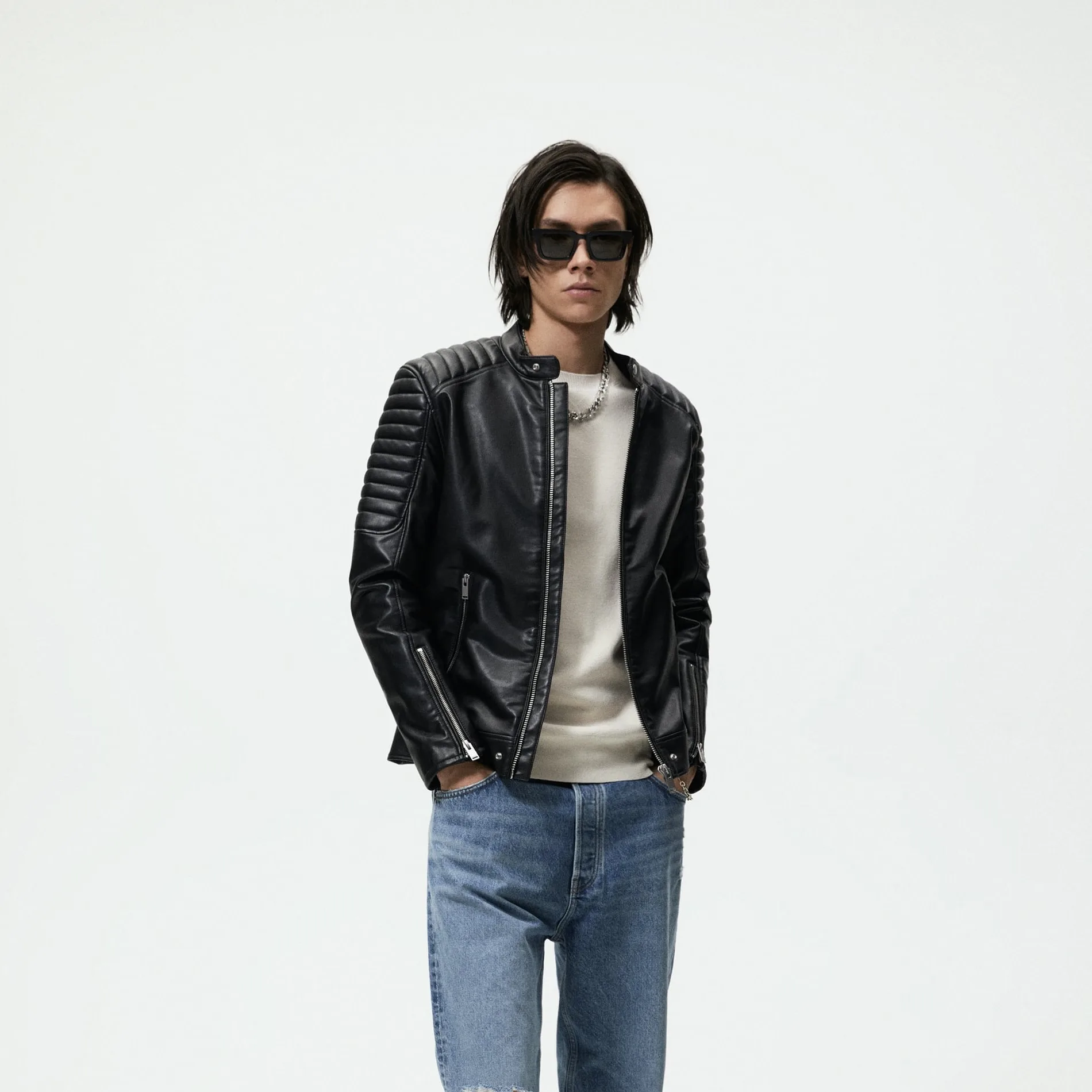 کت چرم مردانه مدل FAUX BIKER