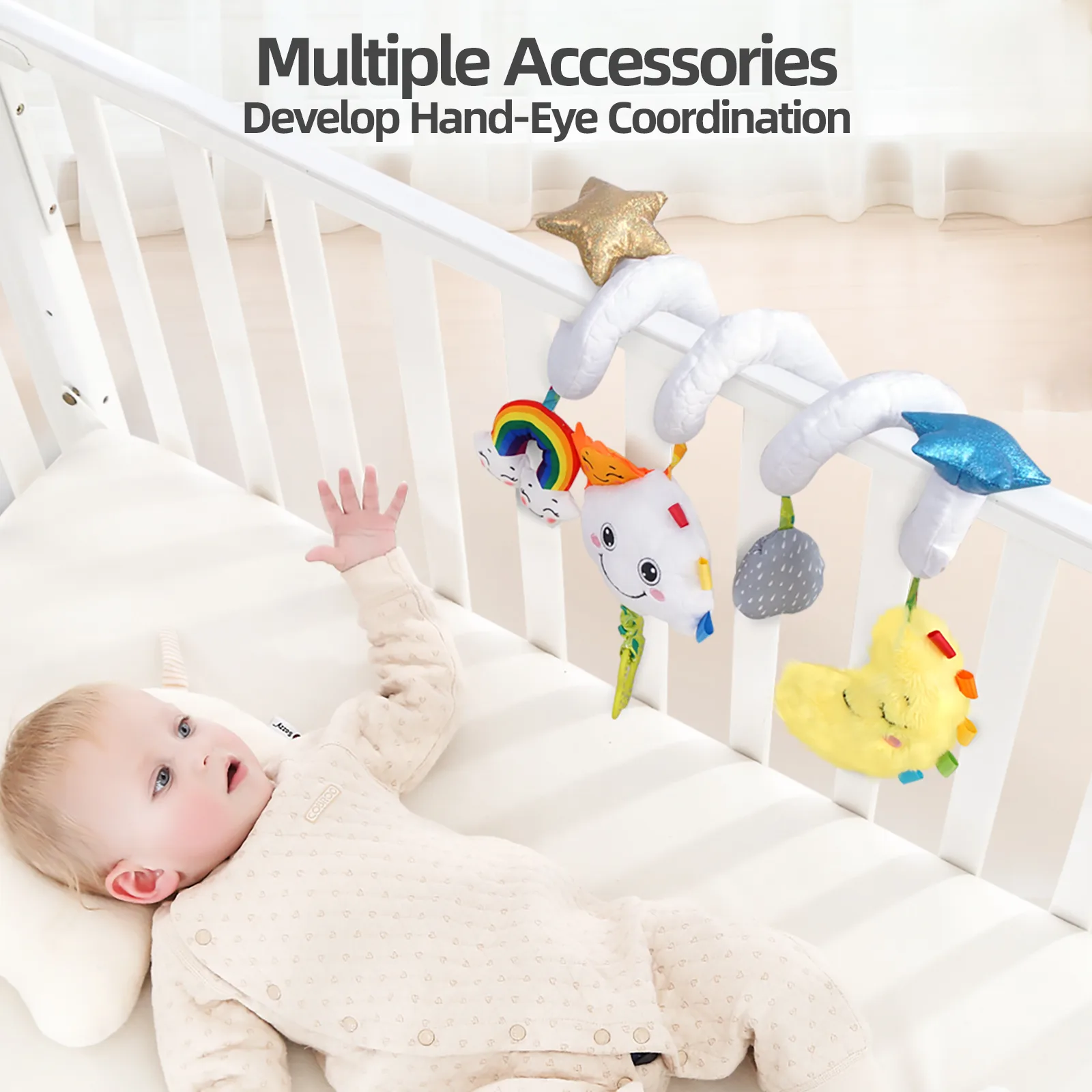 آویز تخت کودک جولی بی بی مدل WLTH8256J طرح ابر و ماه