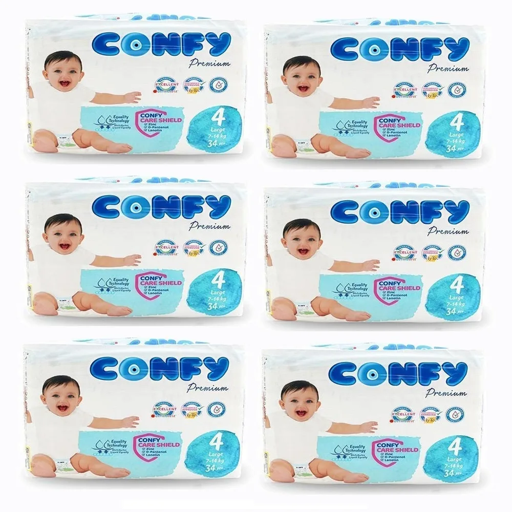 پوشک بچه کانفی مدل PERMIUM سایز 4 شش بسته 34 عددی