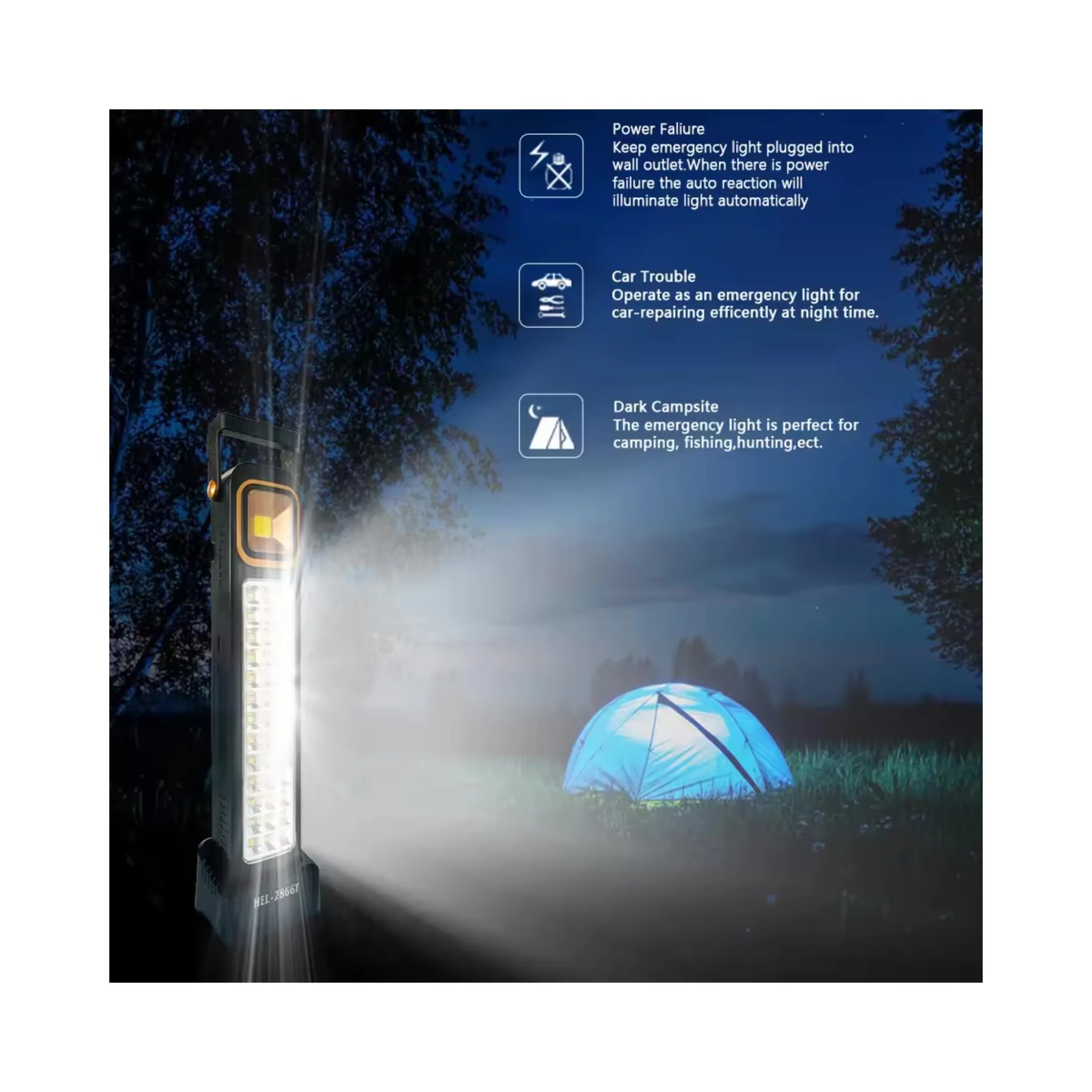 چراغ اضطراری و کمپینگ مدل HEL-2866T با نور مهتابی و آفتابی