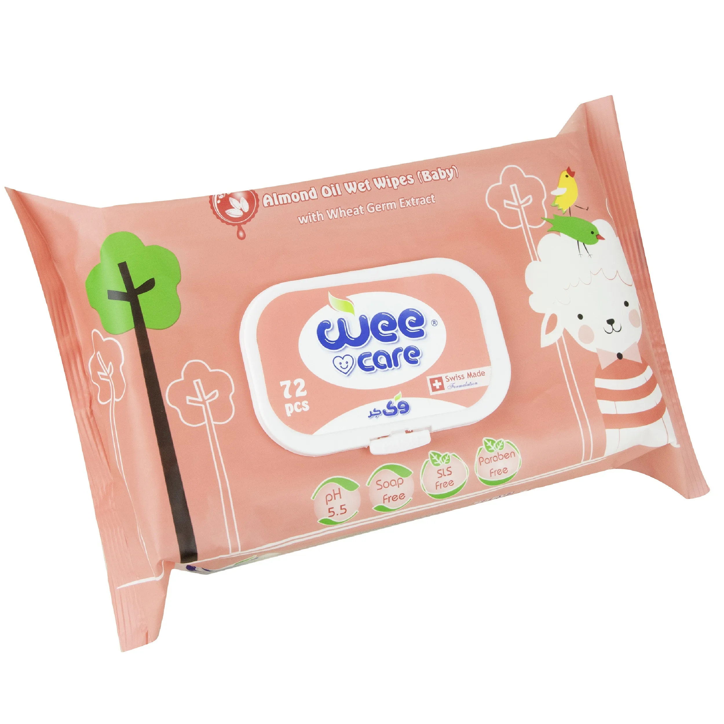 دستمال مرطوب کودک وی کر مدل عصاره جوانه گندم و روغن بادام 6 بسته 72 عددی