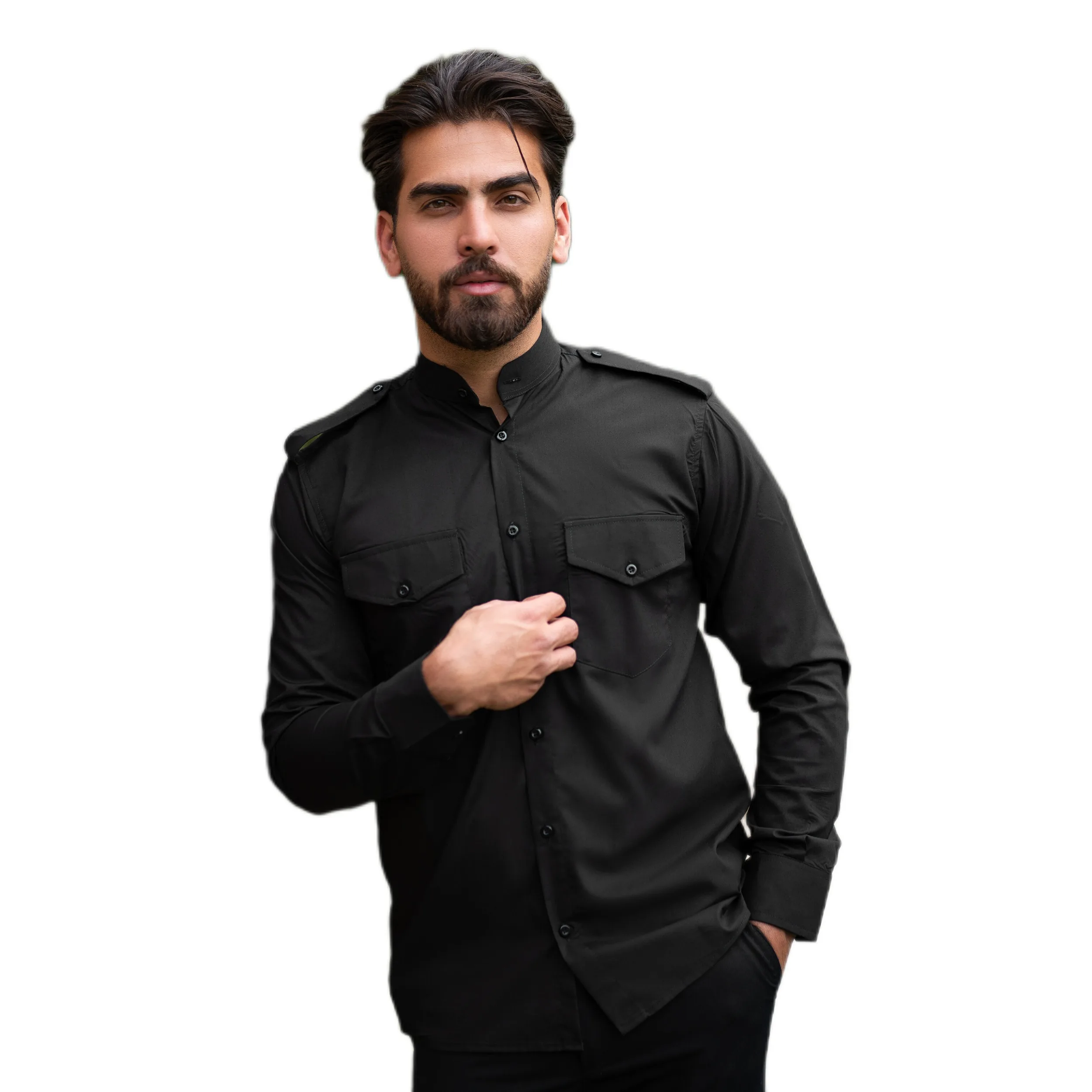 پیراهن آستین بلند یقه دیپلمات مردانه مدل سردوش دوجیب کد ۱۰۳