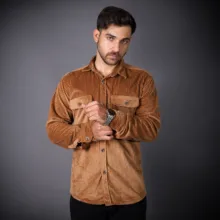 پیراهن آستین بلند یقه برگردان مردانه مدل مخمل درشت 403030