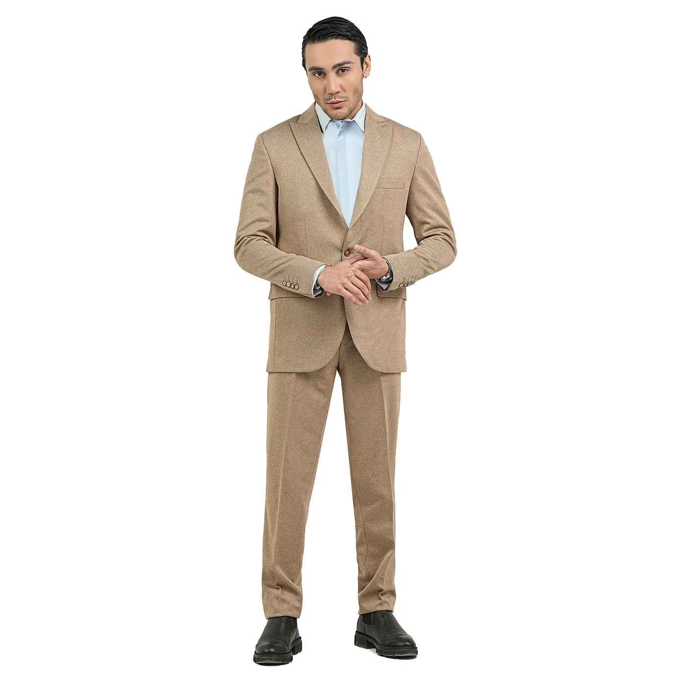 کت و شلوار مردانه مدل کاردین کش کد 5-5 رنگ نسکافه ای