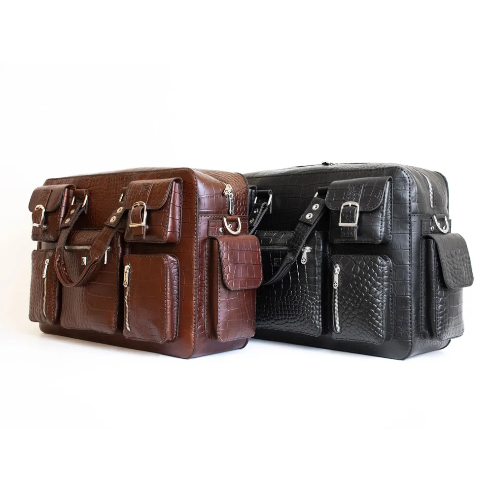 ساک سفری چرم نیاوران مدل پابلو طرح سنگی دست دوز