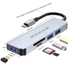 هاب و کارت خوان 5 پورت USB-C ماکار مدل 5in1 MK-HU235-C