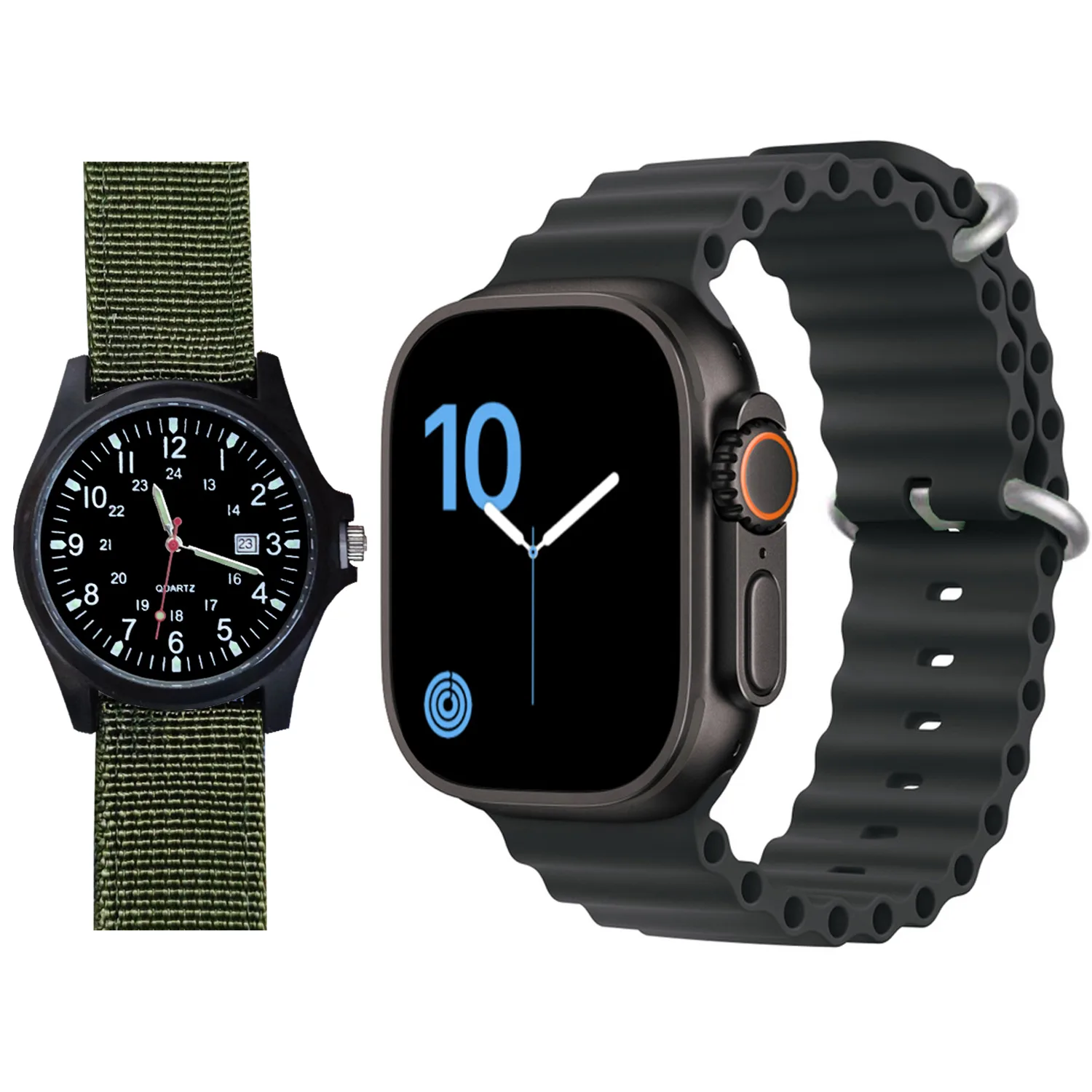 ساعت هوشمند 2.02 اینچی ویکتوری مدل WATCH 9 ULTRA 2 با بند پارچه ای به همراه ساعت مچی