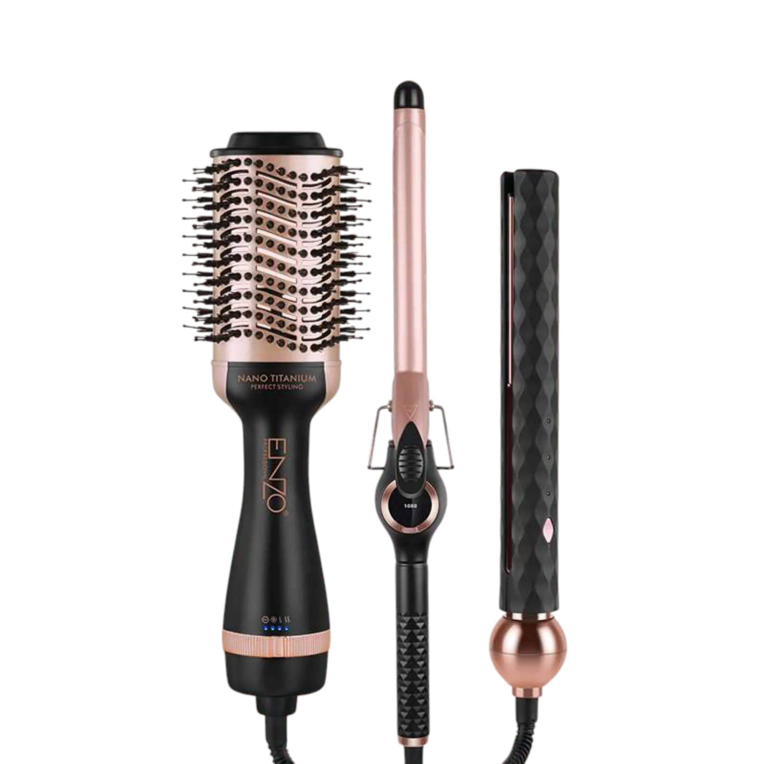 سشوار برس‌دار حالت‌دهنده 1000وات انزو پروفیشینال مدل EN-3311 3in1 به همراه فر مو و اتو مو