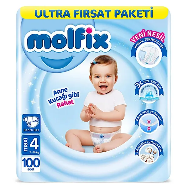 پوشک بچه مولفیکس مدل چسبی سایز 4 بسته 100 عددی