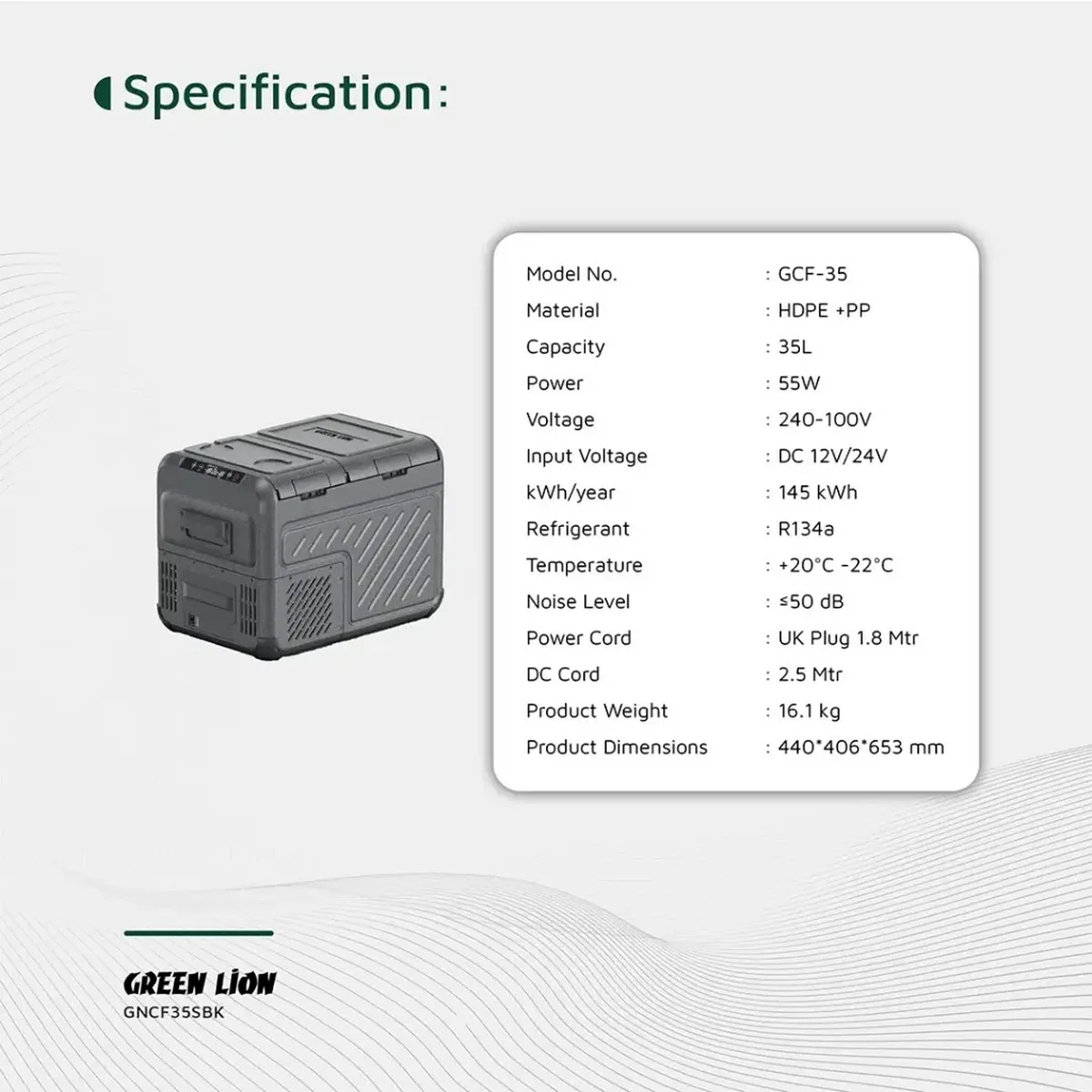 یخچال فریزر خودرو گرین لاین مدل GFC-35 ظرفیت 35 لیتر