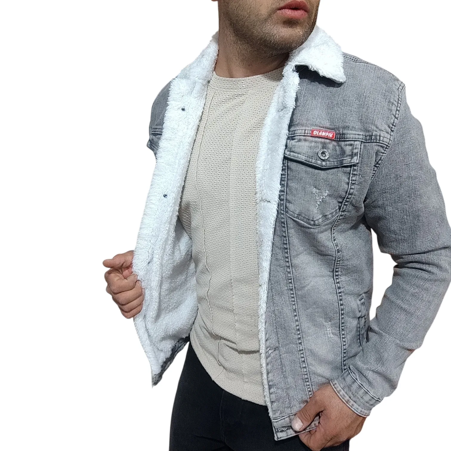 کت جین مردانه مدل خزدار کد 4400