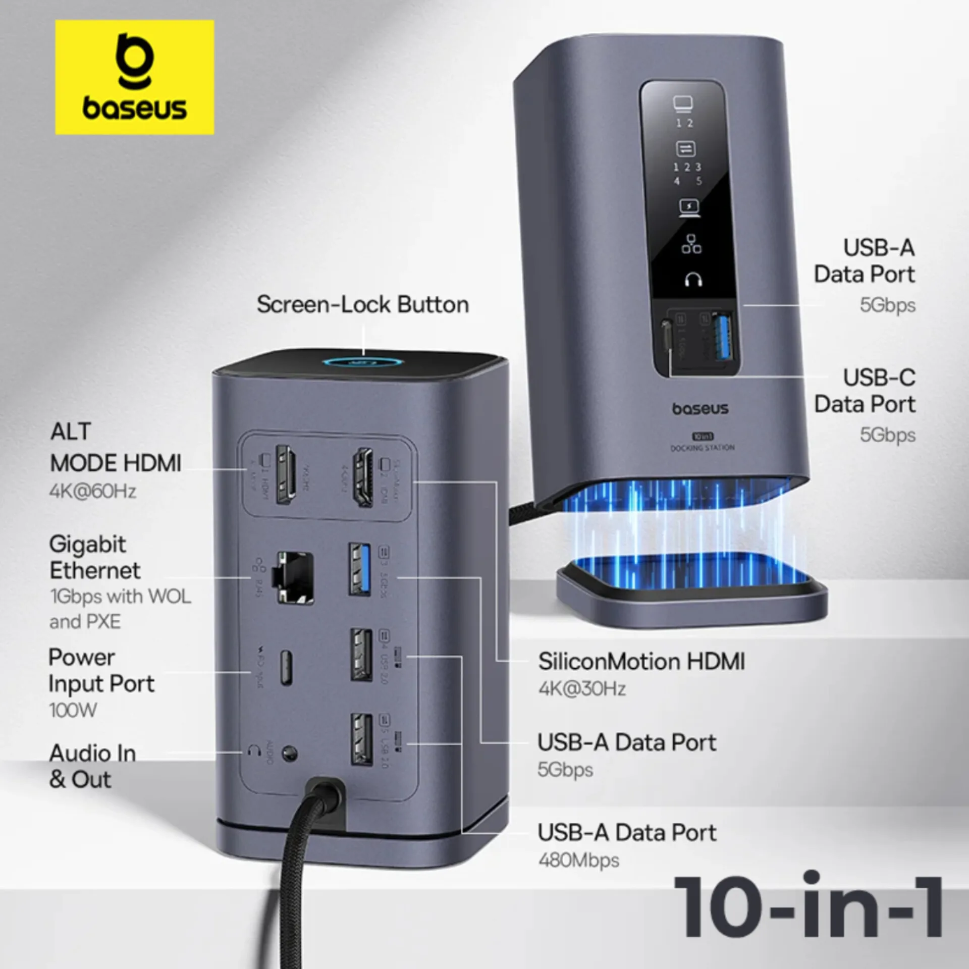 هاب 10 پورت USB-C بیسوس مدل BS-OH174 به همراه کابل USB-C