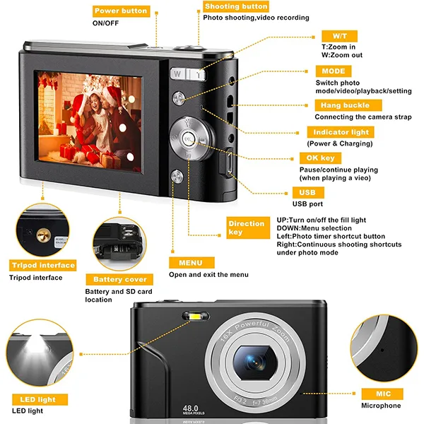 دوربین دیجیتال مدل FHD 1080P 48MP 16X