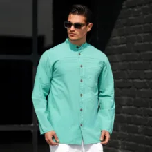 پیراهن آستین بلند یقه دیپلمات مردانه مدل تمام دکمه