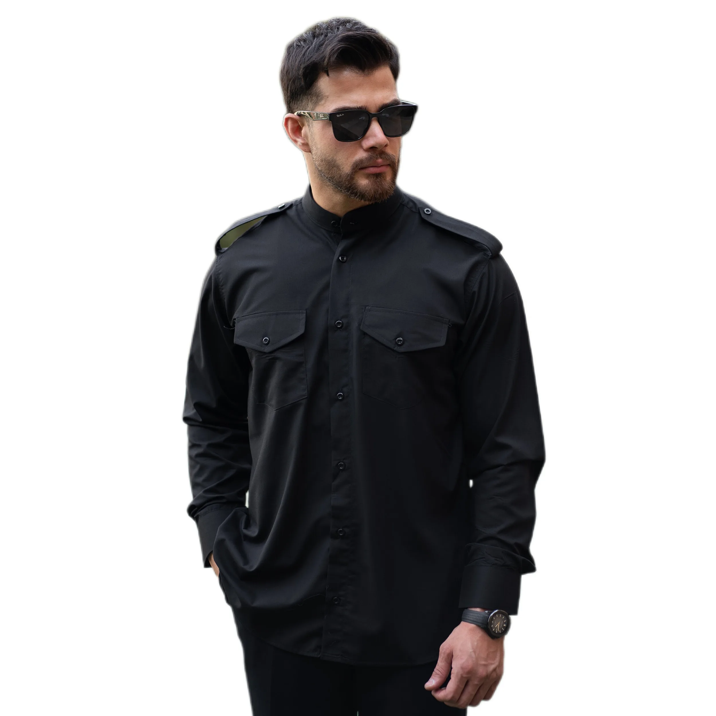 پیراهن آستین بلند یقه دیپلمات مردانه مدل سردوش دوجیب کد ۱۰۳