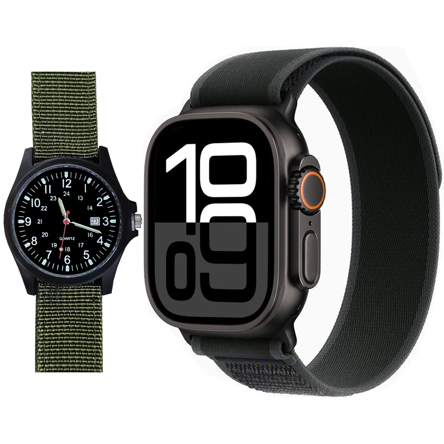 ساعت هوشمند 2.02 اینچی ویکتوری مدل WATCH 9 ULTRA 2 با بند پارچه ای به همراه ساعت مچی