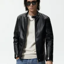 کت چرم مردانه مدل FAUX BIKER