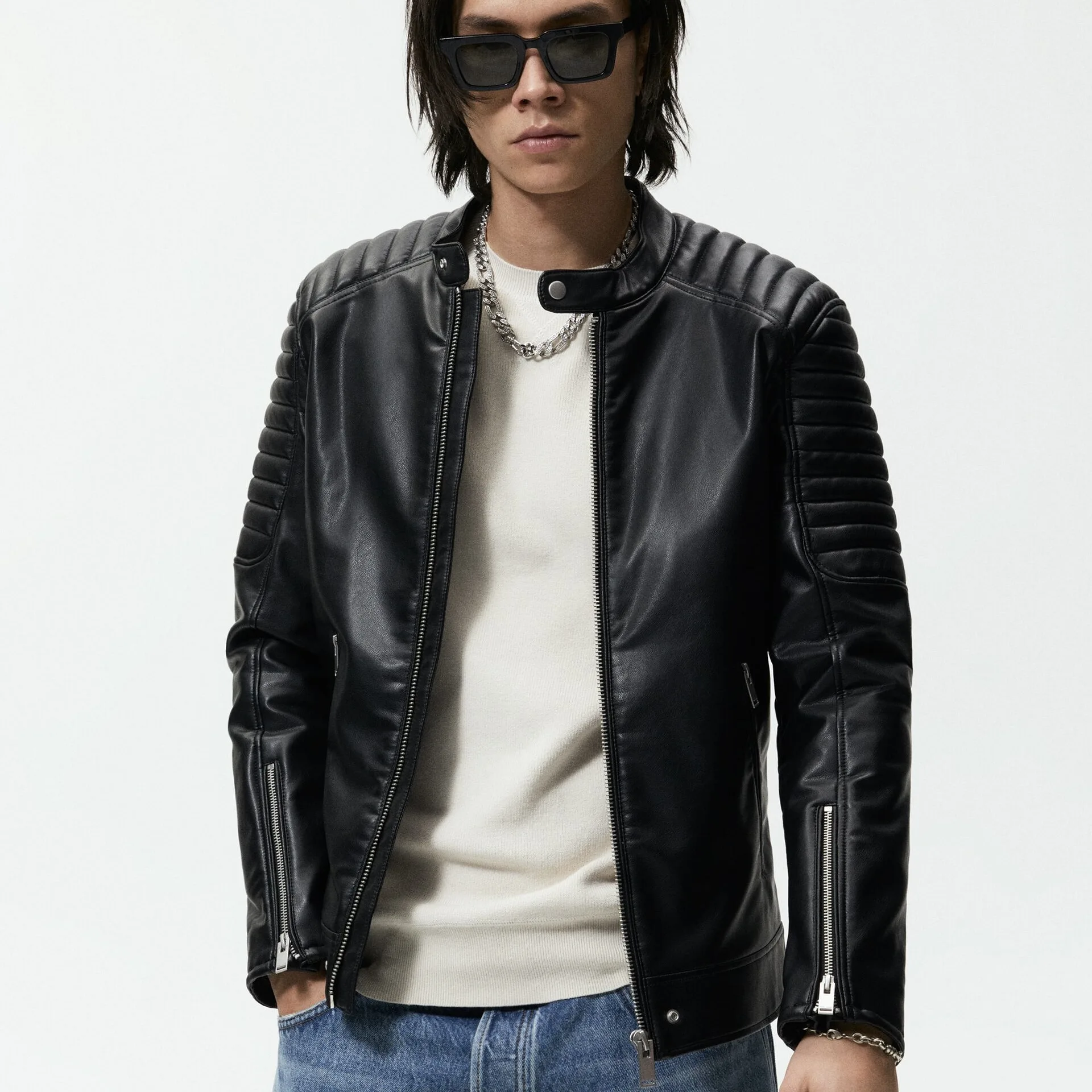 کت چرم مردانه مدل FAUX BIKER