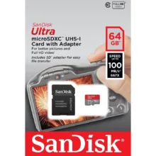 کارت حافظه microSDXC سن دیسک مدل Ultra A1 کلاس 10 استاندارد UHS-I سرعت 100MBps ظرفیت 64 گیگابایت به همراه آداپتور