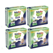 پوشک شورتی بچه بیبی لینو مدل سنسیتیو کد 6 مجموعه چهار عددی بسته 31 عددی