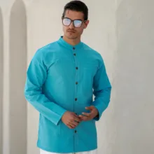 پیراهن آستین بلند یقه دیپلمات مردانه مدل تمام دکمه